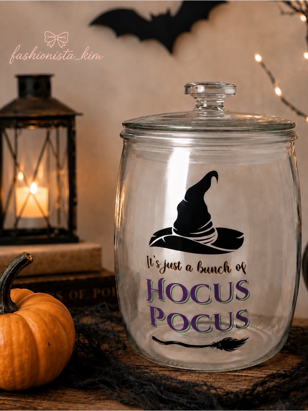 Halloween decor IT’S JUST A BUNCH OF HOCUS POCUS glass canister